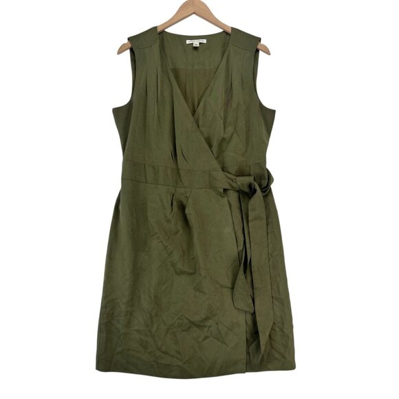 Banana Republic Wrap Midi Dress Green Career Sleeveless Size 12 - Picture 1 of 13